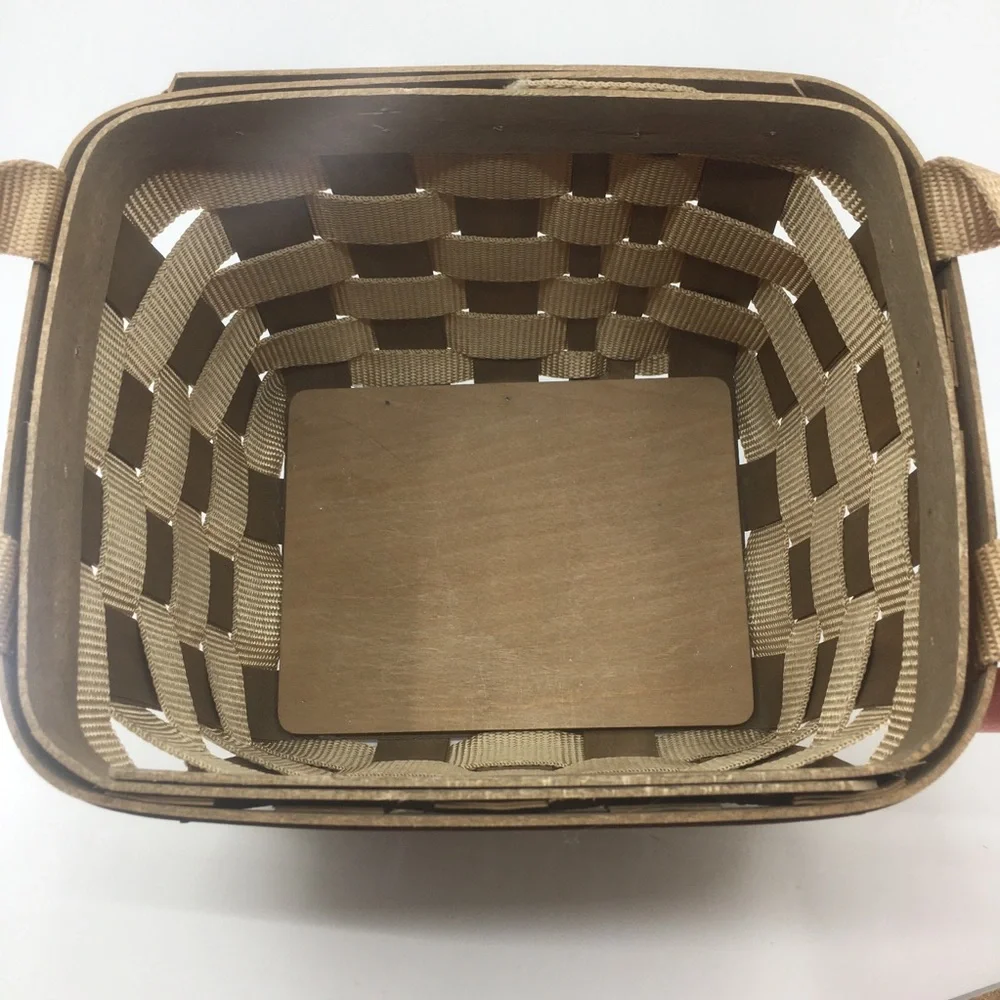 Vintage Longaberger Signed Bring Along Basket Tan Nylon Wood With Side Handles - Picture 11 of 11